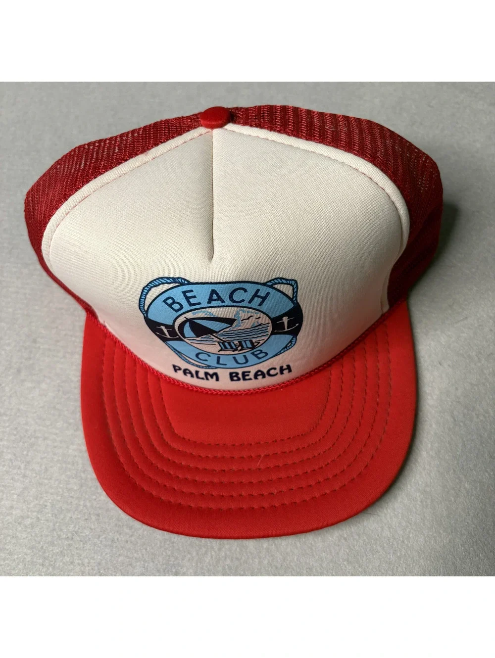 Vintage Palm Beach Club Red and White Mesh Trucker Hat